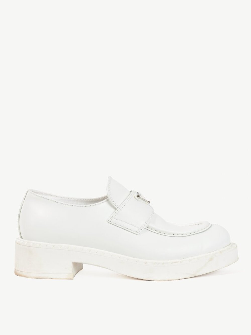 Prada Bianco Spazzolato Rois Leather Platform Logo Loafers